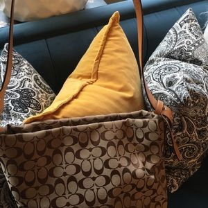 Coach tan signature large bucket bag